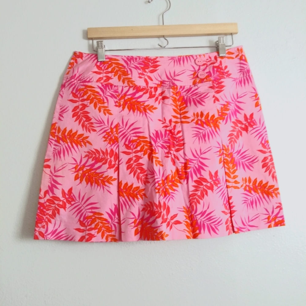 ST JOHN BAY Skort Women's Size 12  Pink Orange Palms Leaf Print Resort